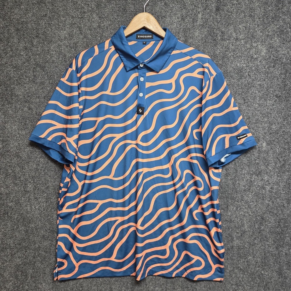 Byrd Gang Shirt Mens XL Navy Peach Groovin Performance Golf Polo Casual